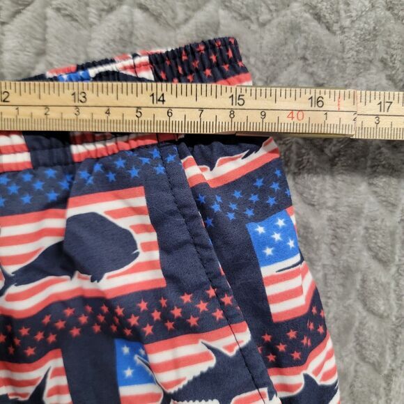 Columbia PFG Backcast II Swim Trunks Size Large Fish Blue White Red USA Flag - Picture 7 of 16